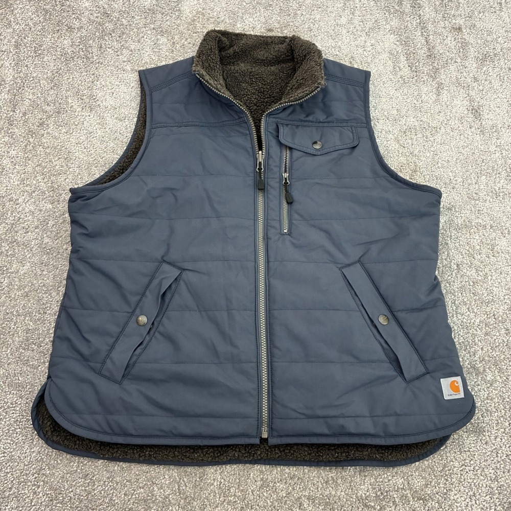Carhartt Vest Large 12/14 Reversible Sherpa Blue Womens Rugged Winter Puffer